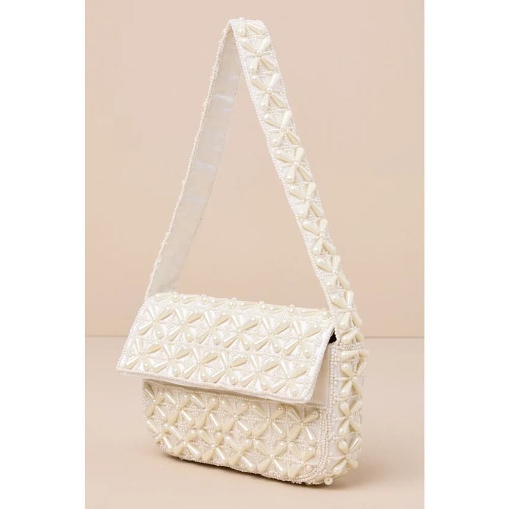 NWT Lulus Luxe Perception Ivory Pearl Beaded Mini Shoulder Bag - Picture 2 of 4